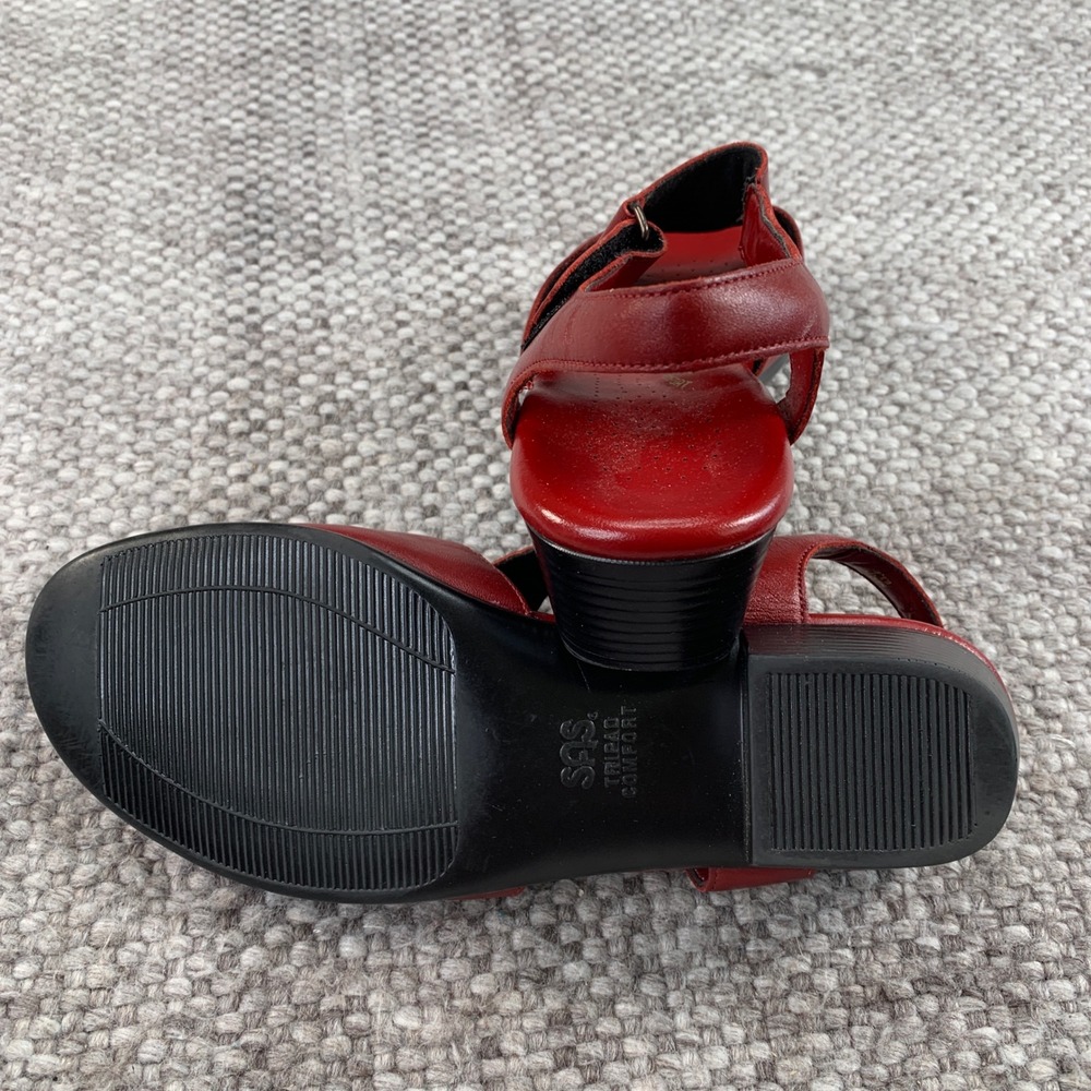 SAS Slingback Sandals Women 7.5 M Red Leather Tripad Comfort Block Heel USA